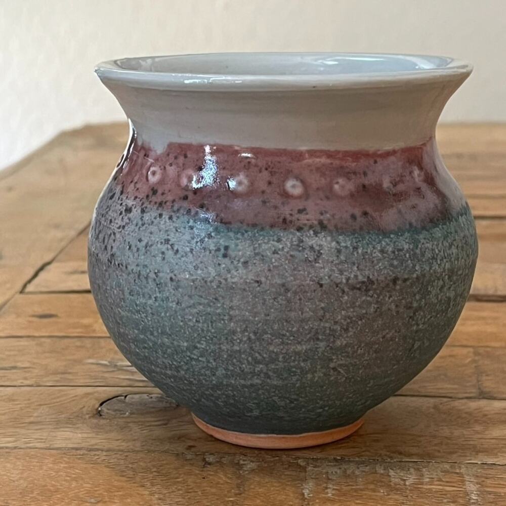 Handmade Studio Art Pottery Small Bud Vase 4" Tri Color Textured Glaze